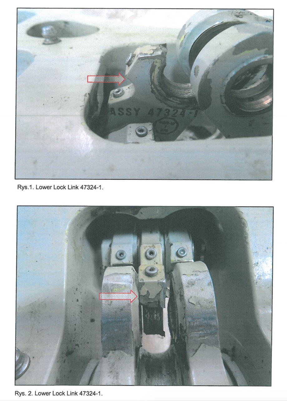 Uszkodzony element blokowania zastrzału w Bombardierze Q400