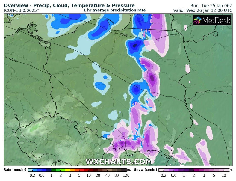 W całej Polsce prognozujemy opady deszczu i śniegu