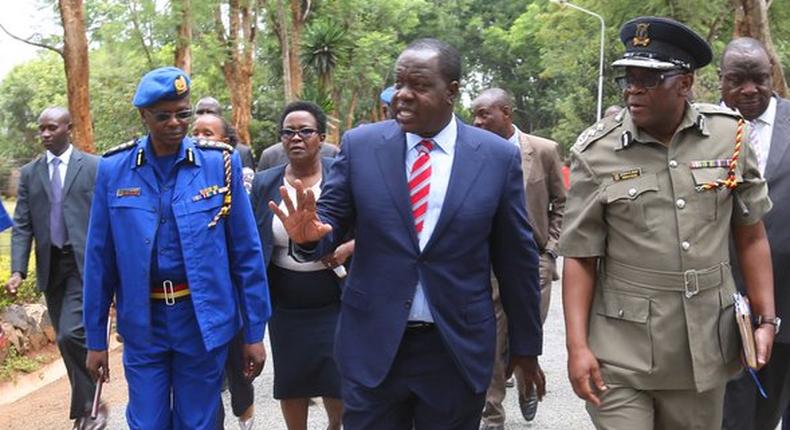 IG Jospeh Boinnet with Interior CS Fred Matiang'i when he opened the Regional Police Commanders Strategic Leadership Development Course in Loresho (Twitter)