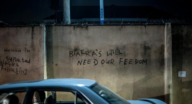 Pro-Biafran graffiti messages seen on May 3, 2016 in Port Hardcourt