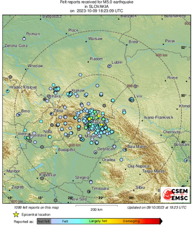 Epicentrum trzęsienia ziemi znajdowało się rejonie Koszyc
