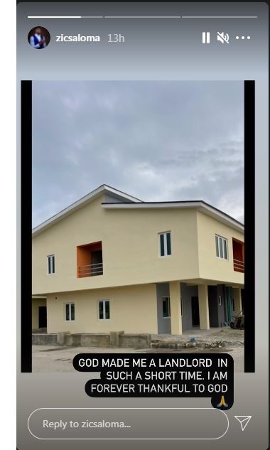 The IG comedian becomes a landlord in Nigeria. [Instagram/Zicsaloma]