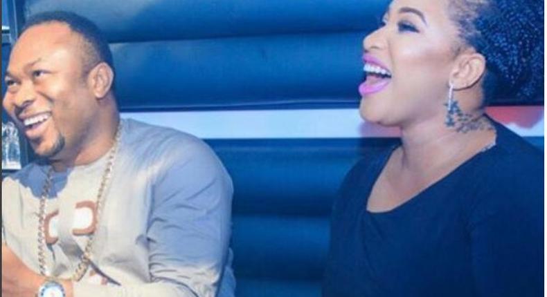 Tonto Dikeh and husband, Churchill Olakunle Oladunni at her surprise birthday party