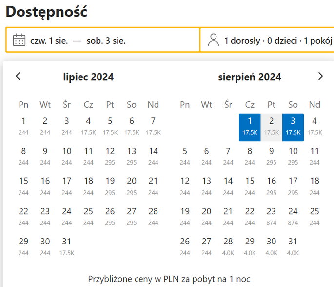 Cena za dwie noce w hostelu w innym terminie niż koncert Swift