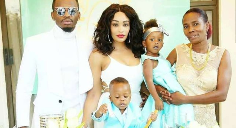 Diamond with his Kids Tiffah and Nillan, Zari and Mama Dangote. Zari Hassan throws shade at Diamond over their kids