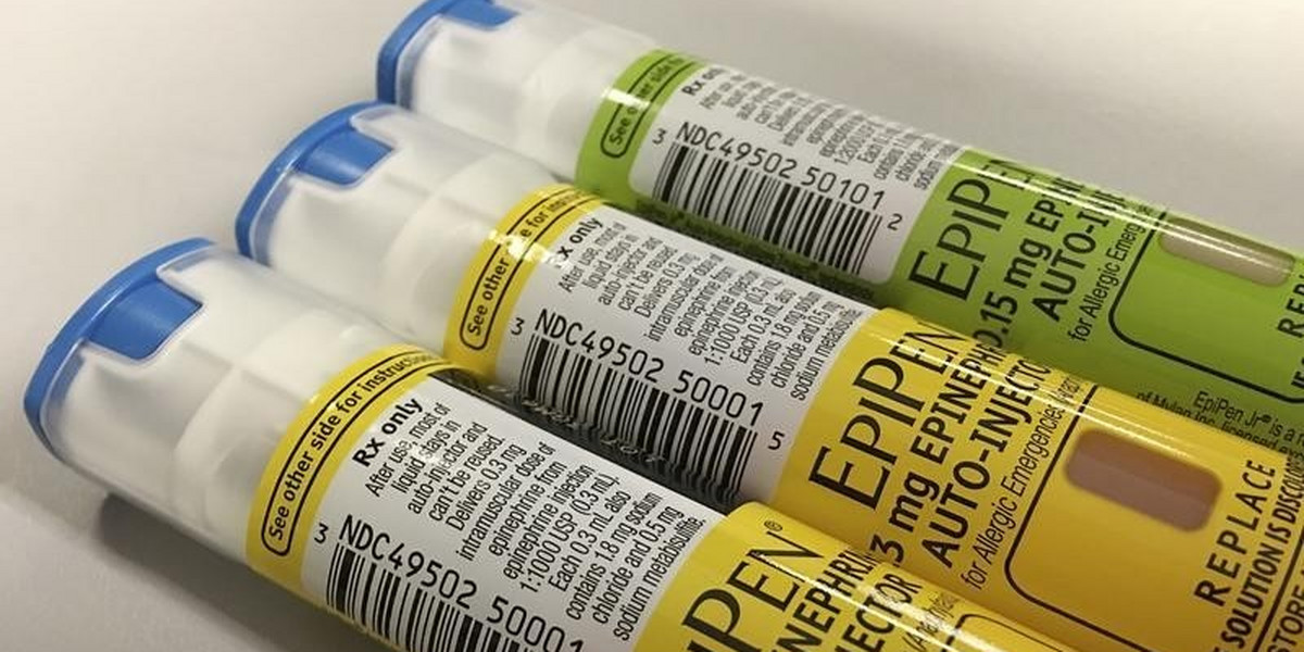EpiPen auto-injection epinephrine pens manufactured by the Mylan NV pharmaceutical company are seen in Washington.