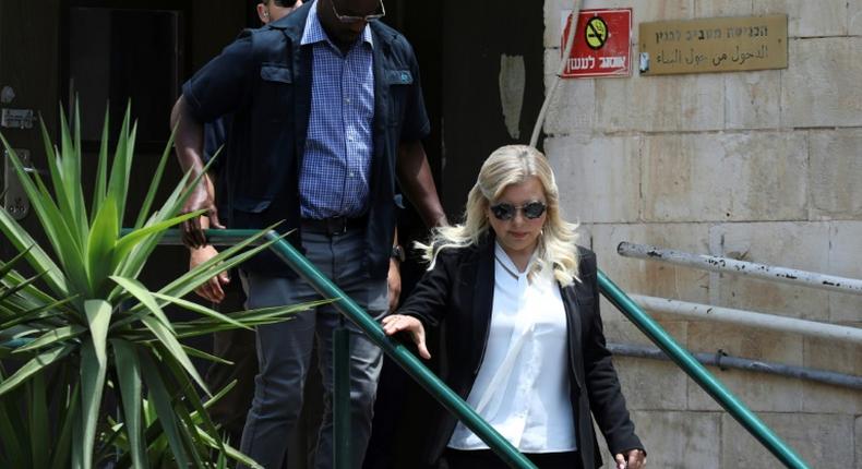 Sara Netanyahu, wife of Israeli Prime Minister Benjamin Netanyahu, leaves the Magistrate's Court in Jerusalem on June 16, 2019, following her conviction of fraudulently using state funds for meals