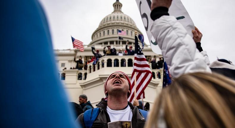 Pro-Trump supporters storm the U.S. Capitol following a rally with President Donald Trump on January 6, 2021 in Washington, DC.
