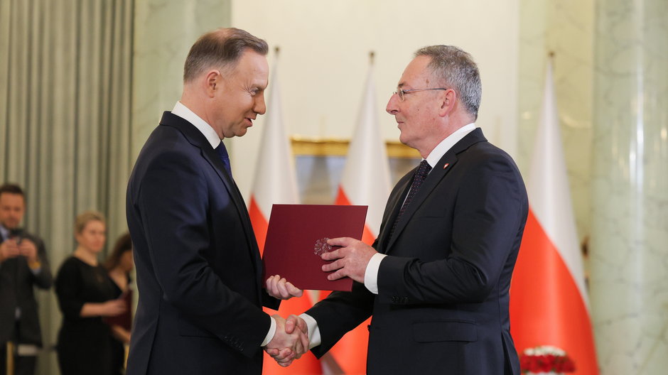 Andrzej Duda i Bartłomiej Sienkiewicz podczas zaprzysiężenia rządu Donalda Tuska