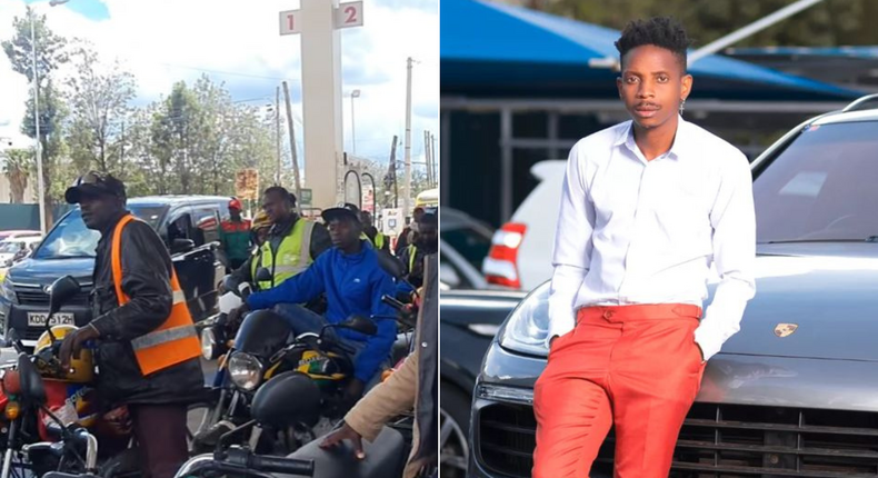 A collage of bodaboda riders and Eric Omondi [Photos: Instagram]