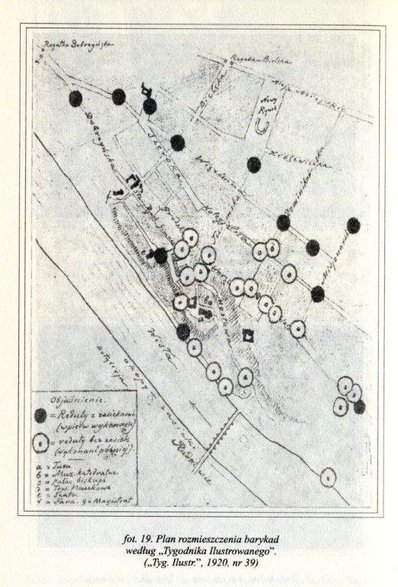 Plan rozmieszczenia barykad w Płocku, „Tygodnik Ilustrowany”, 1920, nr 39, domena publiczna