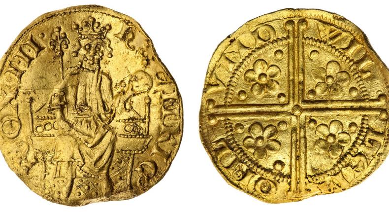 The gold coin found by the father of two, which dates back to the thirteen century.