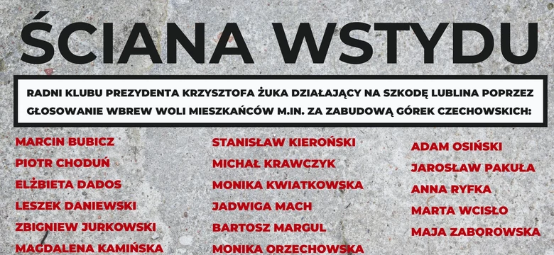 Aktywiści napiętnują miejskich radnych. W Lublinie pojawią się "ściany wstydu"
