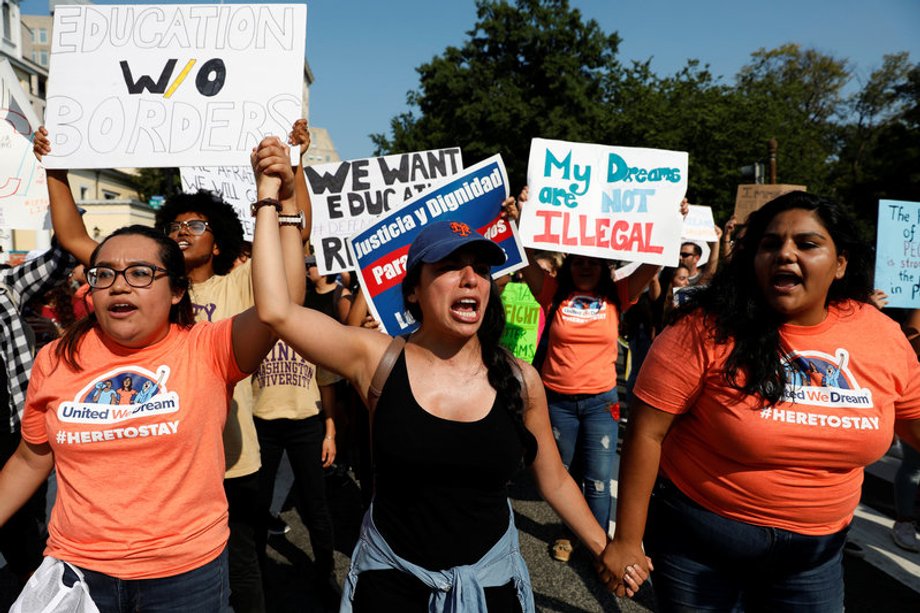 Demonstrators blocked roads near the White House to protest President Donald Trump's plan to repeal DACA.