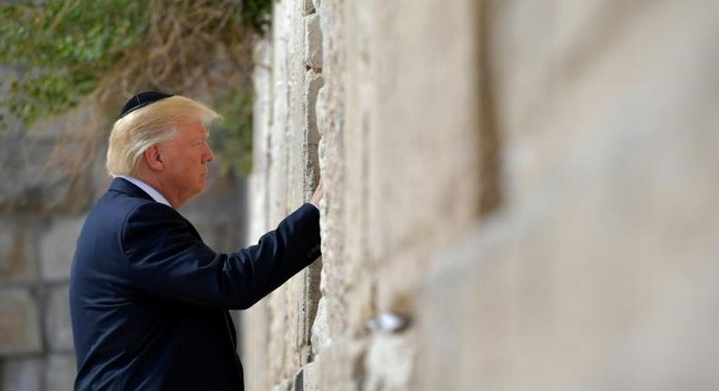 US President Donald Trump visits the Western Wall, the holiest site where Jews can pray, in Jerusalem’s Old City on May 22, 2017