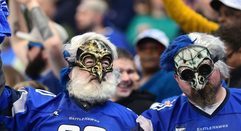 Battlehawks fans in the stands during an XFL game.Keith Gillett/Icon Sportswire via Getty Images