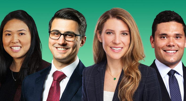 Equity analysts Jonna Kim,  Mike Brown, Stephanie Moore, and Alex Perry made it onto Business Insider's 2023 list of rising stars.Jonna Kim/TD Cowen, Mike Brown/KBW, Stephanie Moore/Jefferies, Alex Perry/Bank of America, Tyler Le/Insider