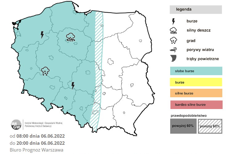 Prognoza burz IMGW na poniedziałek 6 czerwca