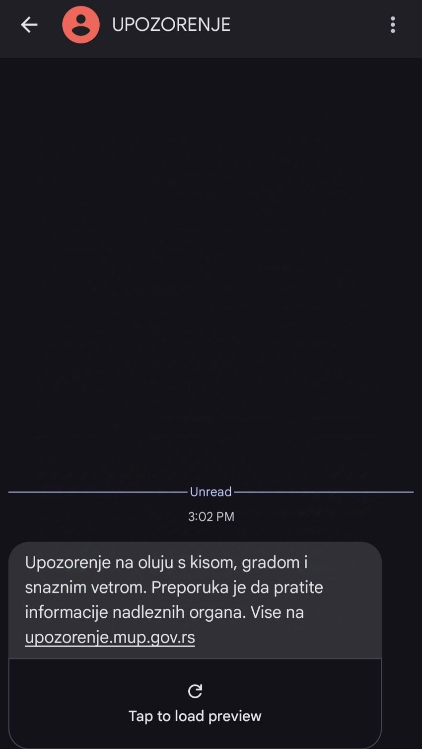 SMS upozorenje na nepogode