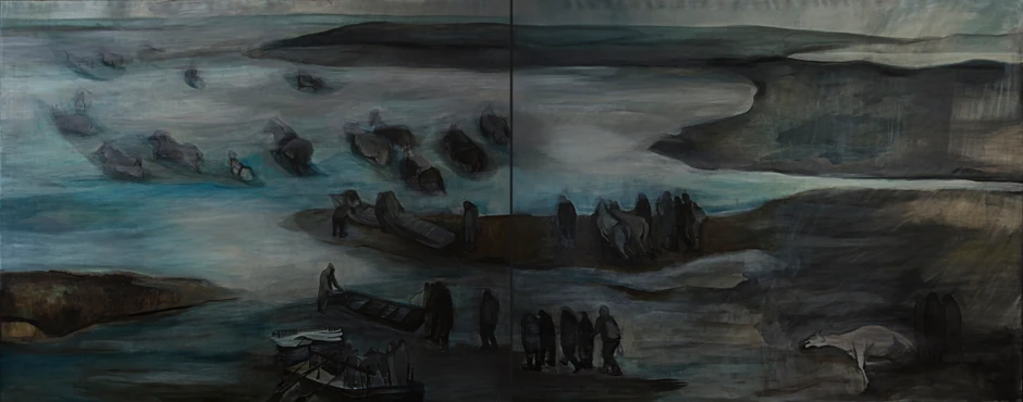 Ljiljana Šunjevarić, Seobe (prizor I), ulje na platnu, 170x460cm,  2016.