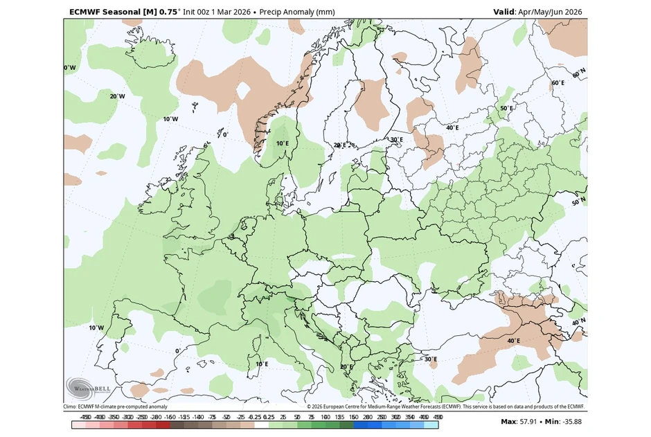 ECMWF prognoza za prolece za Evropu