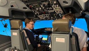 The author in Skyborne's Boeing 737 Max simulator.Pete Syme/Business Insider