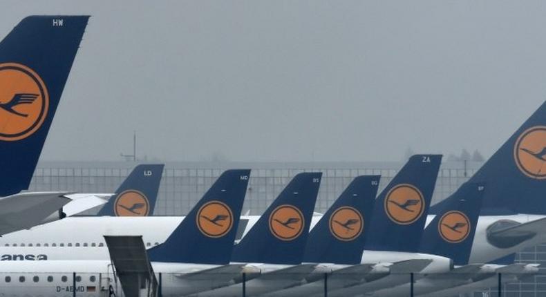 Lufthansa airplanes are parked at the Franz-Josef-Strauss airport, as pilots stayed away from work for a second straight day, forcing the airline to scrap 912 flights and grounding 115,000 more passengers on November 24, 2016