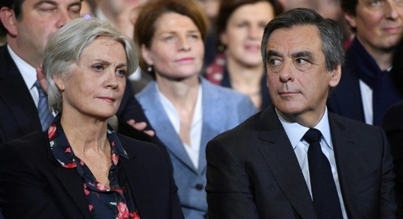 French presidential candidate Francois Fillon and his wife Penelope pictured during a campaign rally in Paris on January 29, 2017