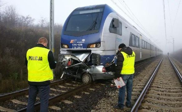Na przejeździe kolejowym auto wjechało pod pociąg