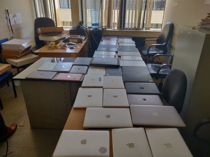 Items recovered by police during a raid at a laptop shop in Nairobi's Kimathi street 