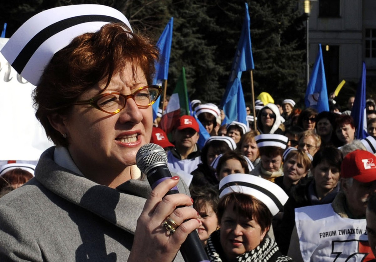 Dorota Gardias podczas pikiety pielęgniarek