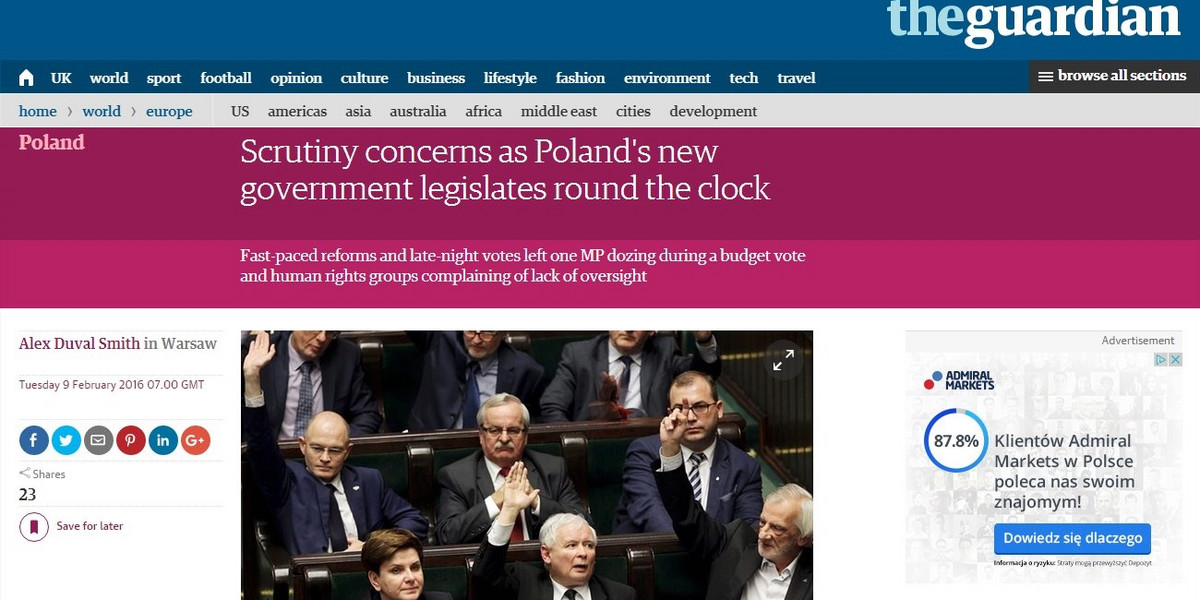 The Guardian o wpadce Jurgiela i rządach PiS