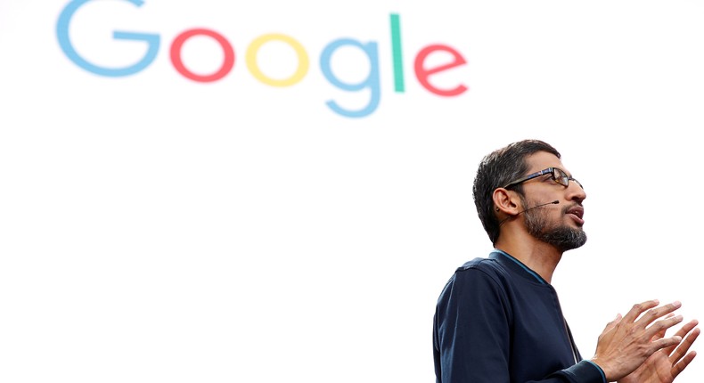 Google CEO Sundar Pichai speaks during a developers conference.
