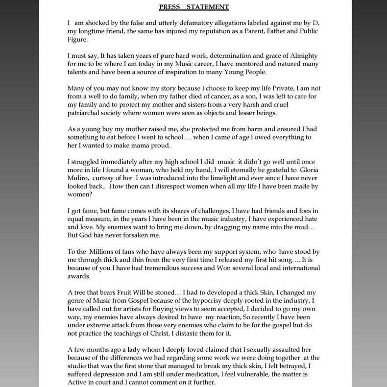 Willy Paul's statement 