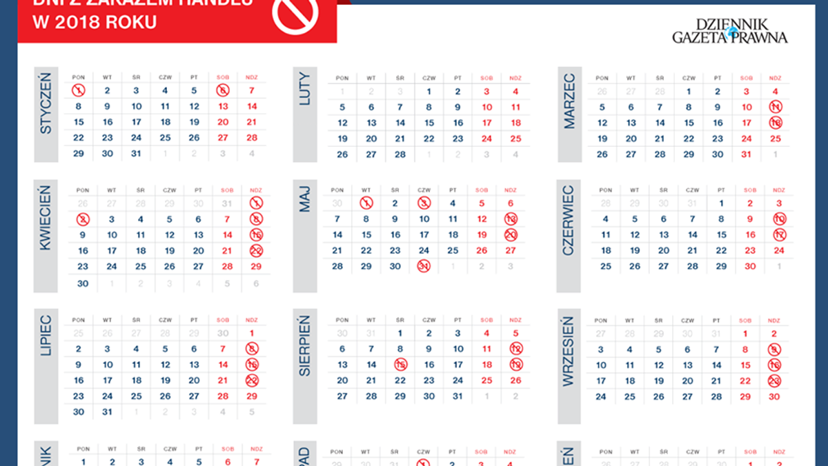 Niedziele handlowe 2018. W które niedziele będzie obowiązywał zakaz handlu?  [KALENDARZ DO POBRANIA] - Forsal.pl