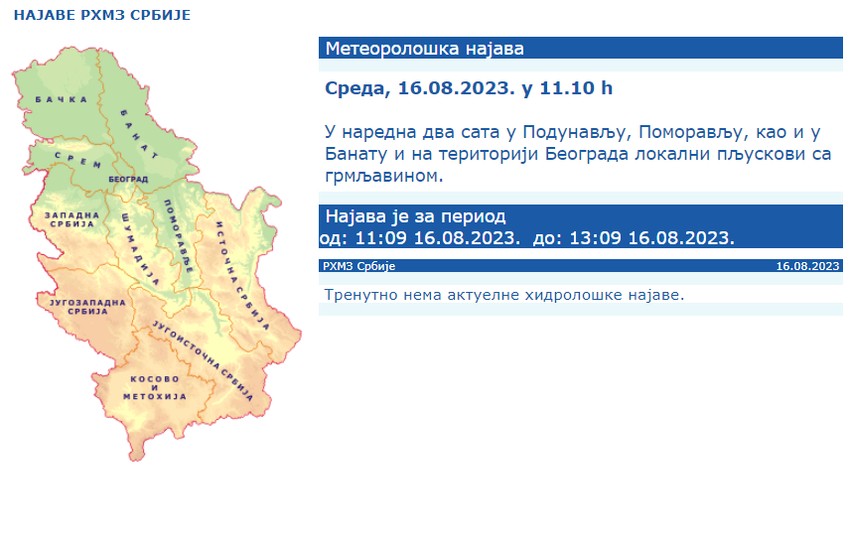 RHMZ najavio nove pljuskove