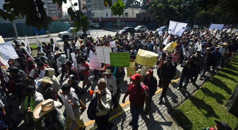 Guatemalan civilian and rural organizations demonstrate in front of US Embassy in support of former Bolivian President Evo Morales, in Guatemala City, on November 14, 2019