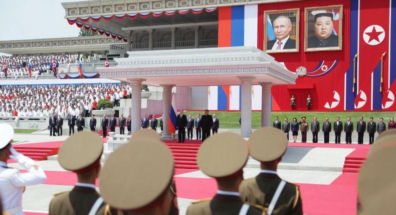 North Korea's Kim Jong Un and Russia's Vladimir Putin at a military parade in Pyongyang in June, 2024.GAVRIIL GRIGOROV via Getty Images