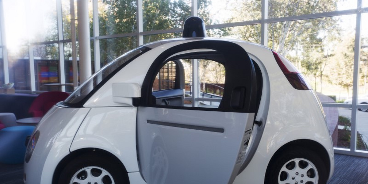 A Google self-driving car at Google headquarters in Mountain View, California.