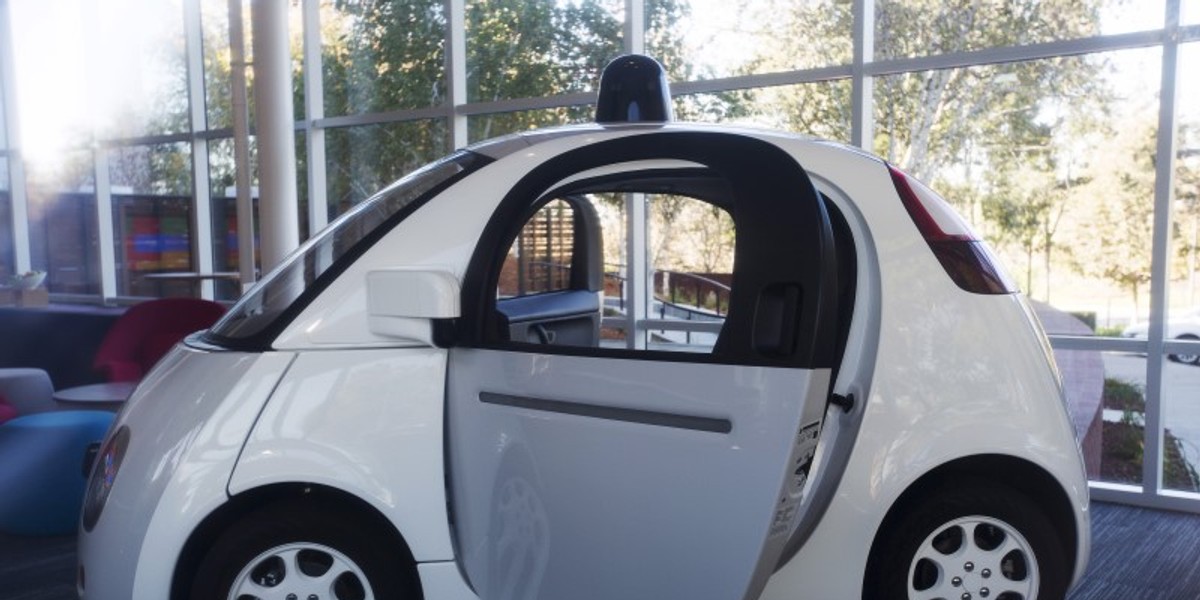 A Google self-driving car at Google headquarters in Mountain View, California.