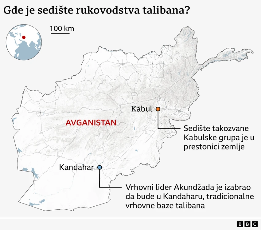 Mapa Avganistana koja prikazuje gde se nalazi rukovodstvo talibana | Foto: BBC