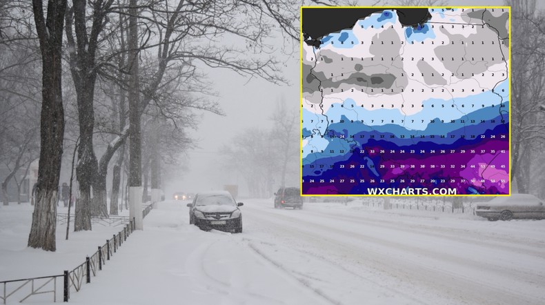 Niebezpieczny niż sunie do Polski. Uwaga na śnieg i marznący deszcz (mapa: wxcharts.com)