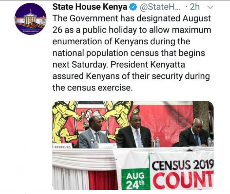 Government issues clarification on announcement declaring 26 August 2019 a public holiday