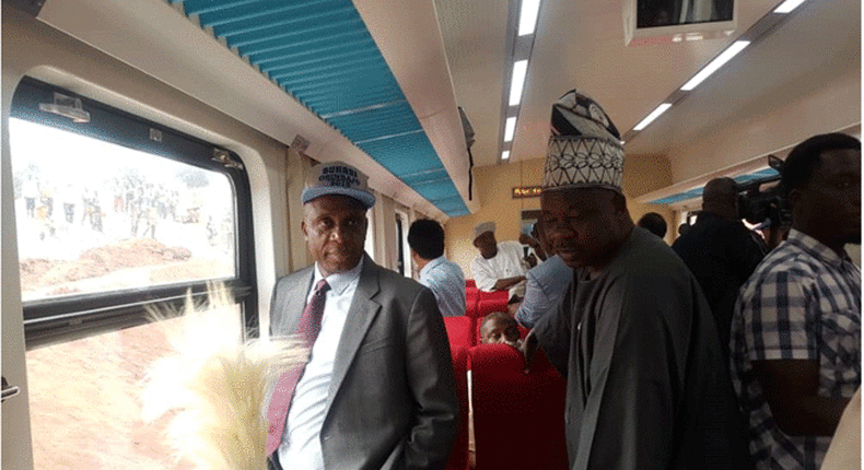 Transportation Minister, Rotimi Amaechi announces the charges for train ride on Lagos-Ibadan rail which will cost N3,000 per Economy seat, N5,000 for Business class and N6,000 for First class. (Channels)