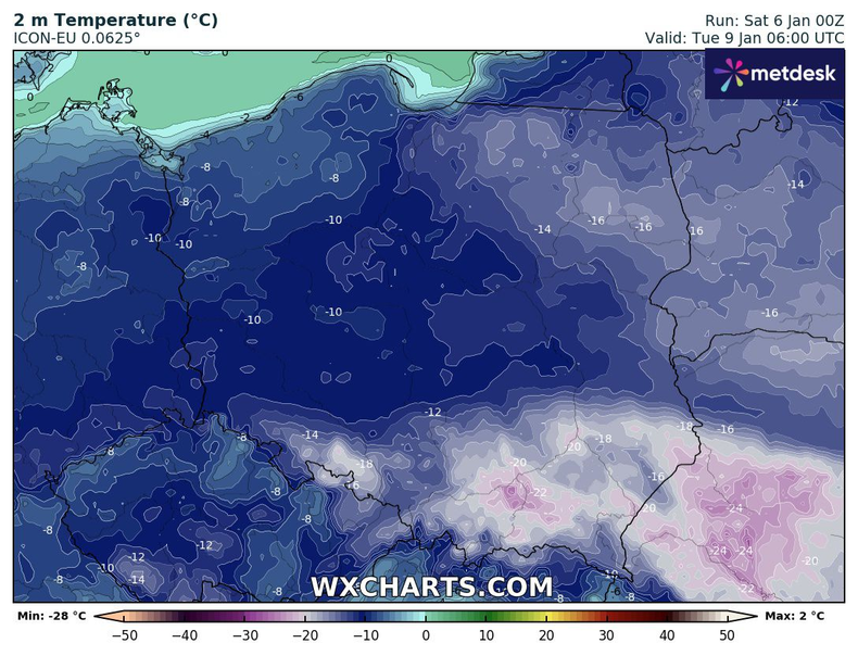 Niewykluczone, że w nocy z poniedziałku na wtorek na południowym wschodzie temperatura spadnie poniżej -20 st. C