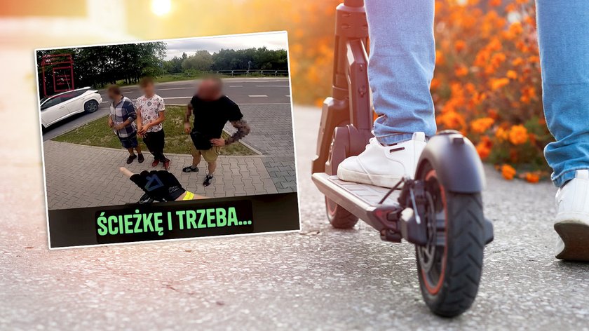 The aggressive man throws the boy’s insults on a scooter