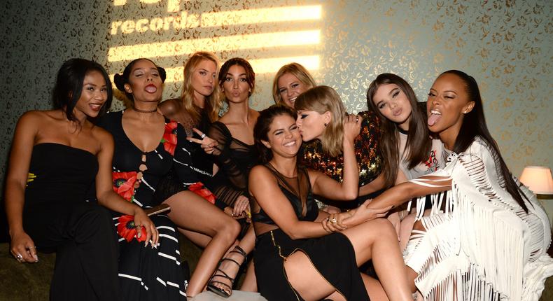 Taylor Swift with some of her friends and members of her squad.Kevin Mazur/Getty Images