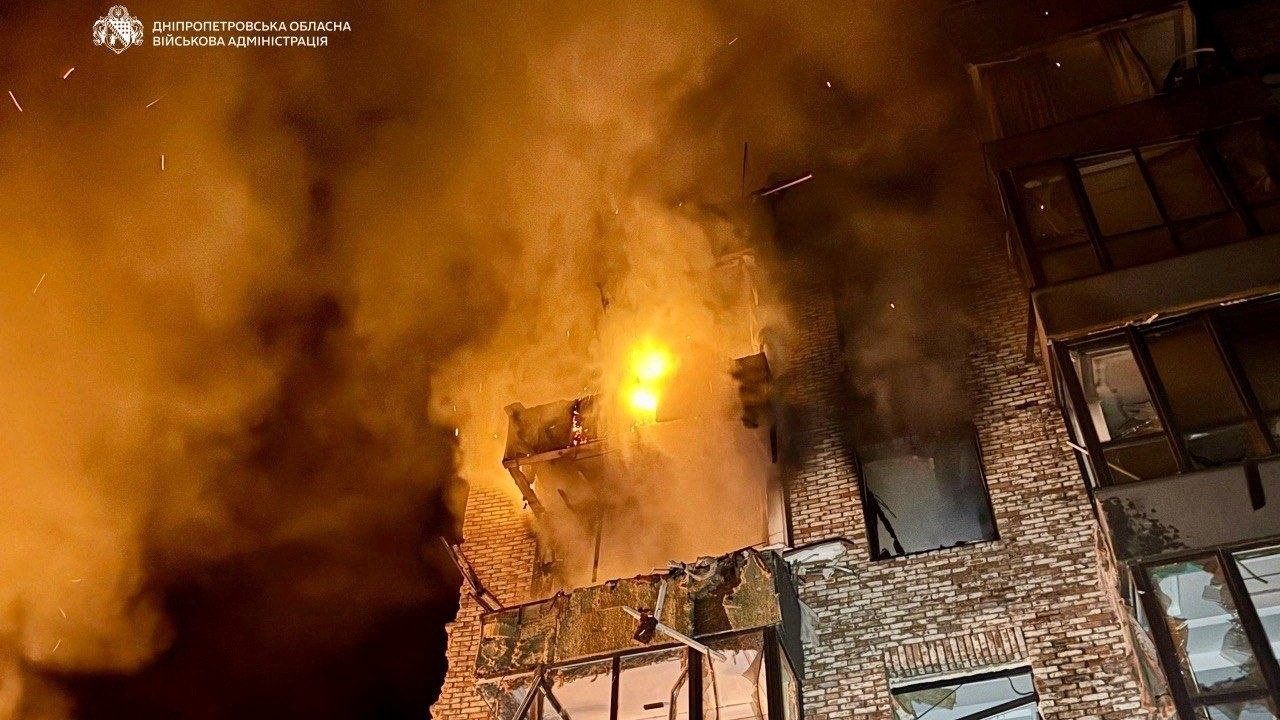 Ruské útoky v meste Dnipro na juhovýchode Ukrajiny.