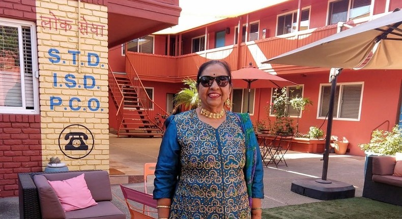 Deepa Andleigh in the courtyard of her assisted-living community in Santa Clara, California.Courtesy of Deepa Andleigh