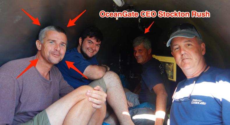 Karl Stanley, far left, dove inside an earlier version of OceanGate's Titan submersible with the company's CEO, Stockton Rush.Karl Stanley